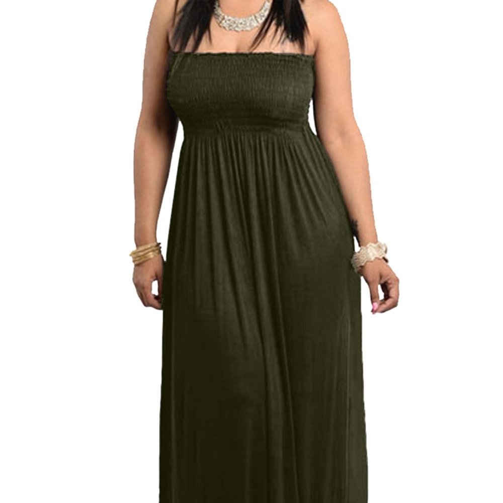 Smocked Chest Strapless Tube Long Maxi Dress